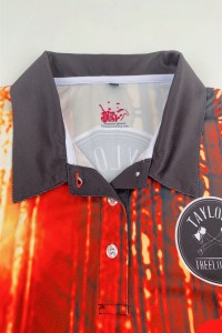 Design Contrasting Color Men's Long Sleeve Collar Dye Sublimation Polo Shirt Customized Dye Sublimation Tree Polo Shirt Dye Sublimation Supplier P1473 back view